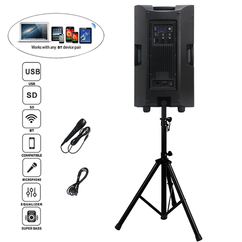 Haut-parleur de sonorisation actif 15" à 2 voies avec DSP et Bluetooth pour applications de diffusion en direct et de lecture