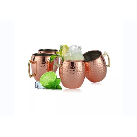 100% Copper Mug for Moscow Mule - 12oz Hammered Pure Copper Thick Straight  Wall