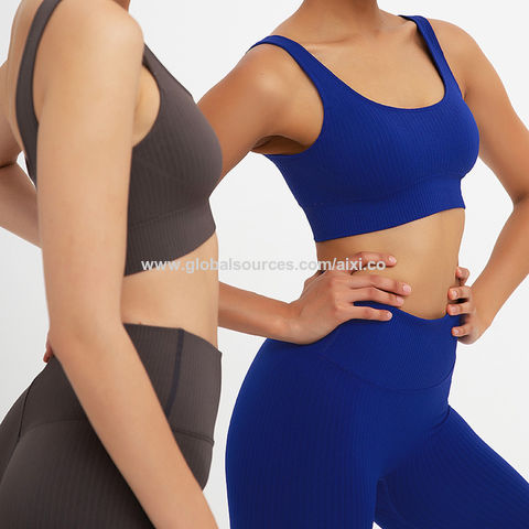 Conjunto de Yoga acanalado para mujer, ropa deportiva sin costuras