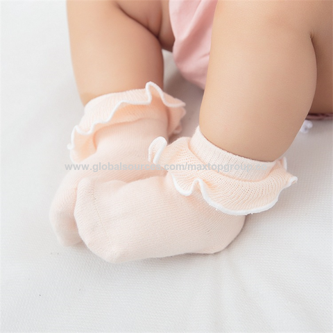 Chaussettes Bébé en Coton Peigné avec Dentelle, Couleurs Macaron, Printemps Automne - Chaussettes Mignonnes pour Bébés en Gros