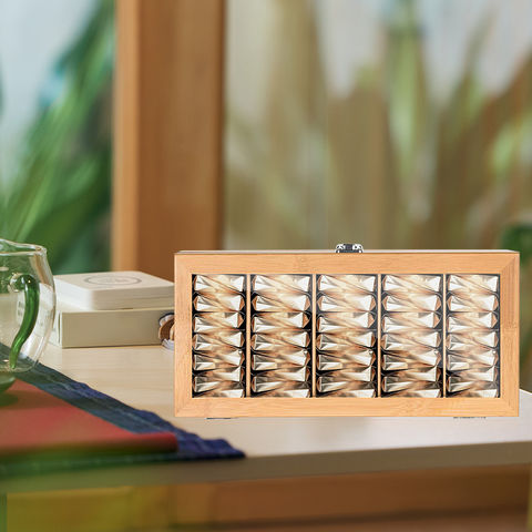 Royal House Natural Bamboo Tea Box Storage Organizer, 12 Compartments Pack  Of 1.