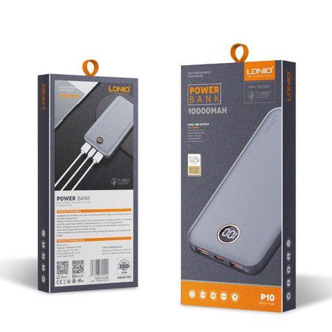 LDNIO P10 Nouveau Produit Batterie Externe avec Affichage Numérique, Charge Rapide 10000mAh, Chargeur Mobile Portable