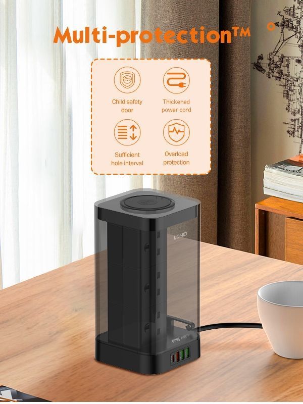 LDNIO SKW6457 UK Power Strip 6 Outlet USB Tower Extension Power Socket 15W Wireless charger Socket supplier