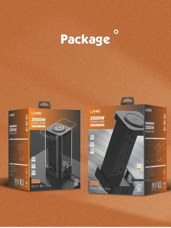 LDNIO SKW6457 UK Power Strip 6 Outlet USB Tower Extension Power Socket 15W Wireless charger Socket supplier