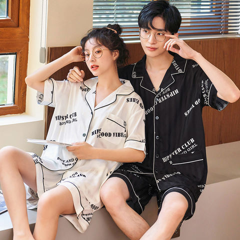 Customized Men's Ice Snow Silk Couple Pajamas Spring and Autumn