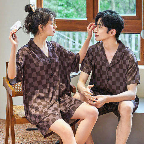 Buy Autumn and winter new couple ice silk pajamas women's long