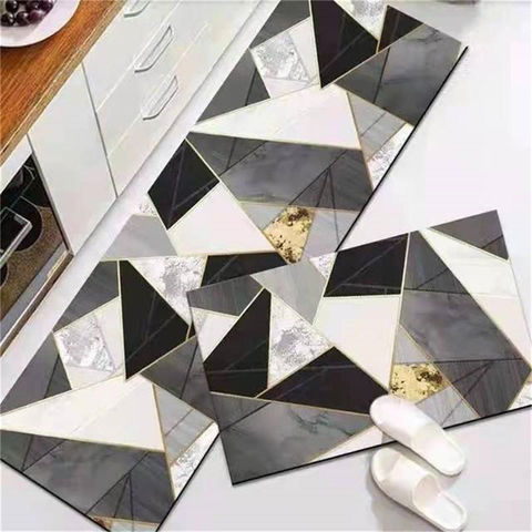 Kitchen Carpet PVC Waterproof Marble Gray Area Rugs For Kitchen Floor  Oilproof Anti-slip Washable Rug Mats For Table