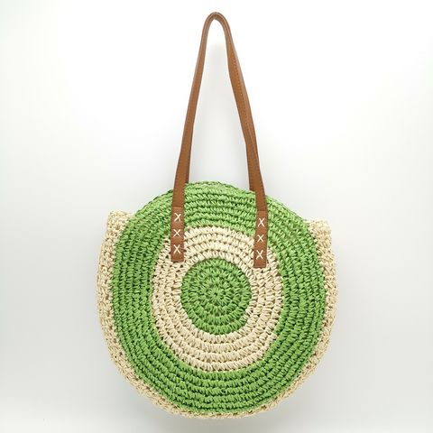Compre Bolso De Paja Redondo Tejido A Mano Para Mujer Verde, Bolso