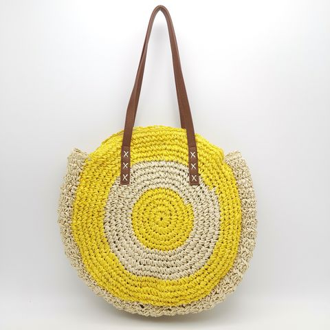 Handwoven Women Round Straw Tote Shoulder Bags Fashion Round