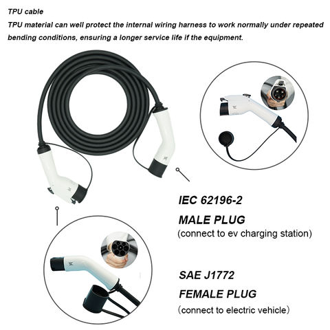 Typ 2 EV Ladekabel Elektroauto Ladegerät Zu Typ2 16A Einphasig 3.6KW EVSE  Kabel