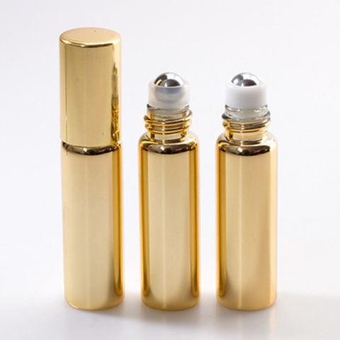 Flacon Roll-on de 10 ml en Verre et Aluminium Doré, Nouveau Design Mini de Poche pour Huiles Essentielles - Meilleure Vente