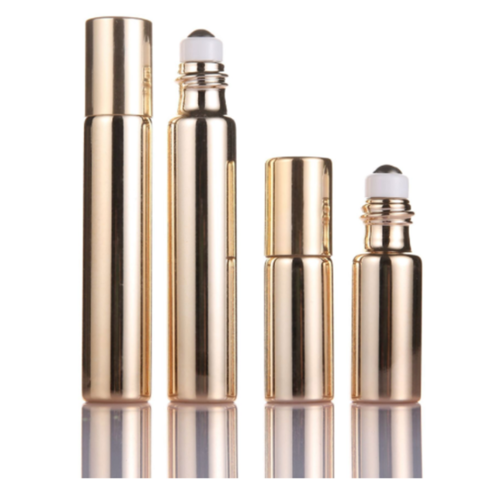 Flacon Roll-on de 10 ml en Verre et Aluminium Doré, Nouveau Design Mini de Poche pour Huiles Essentielles - Meilleure Vente