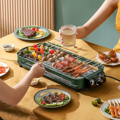 Household Electric Raclette Grill Smokeless Griddle Non-Stick BBQ Pan  Bakeware Skewer Outdoor Korean Barbecue Oven Machine EU US