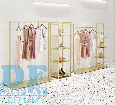 Metal boutique clothing racks golden garment rack clothing store display stands exhibition display supplier