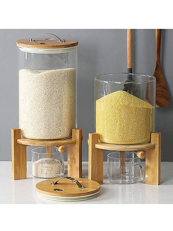 Glass Kitchen Storage Dry Food Dispenser Rice Cereal Canister - 7.5L - White
