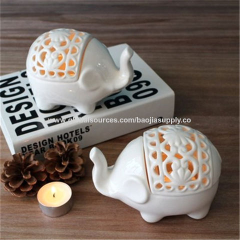 Adornos creativos para el hogar con diseño de elefante pequeño calado, candelabro de cerámica calado