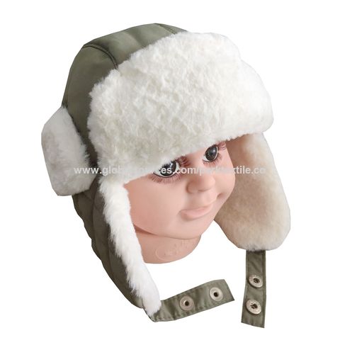 Winter Hat - Trapper Hat Quilted with Faux Fur (White)