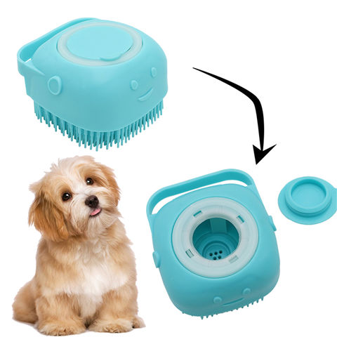 Pet Dog Bath Brush Soft Silicone Dog Shampoo Brush, Brush Hair Fur Grooming  Cleaning Brush Soft Shampoo Dispenser (Blue)