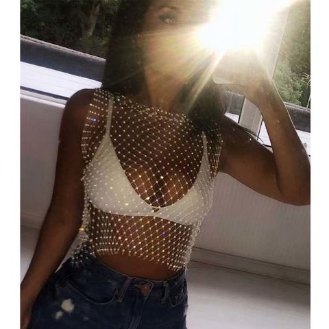 Sexy Women's Shiny Tube Tops Sequin Camisole Backless Halter Tops Strappy  Cropped Tank Tops