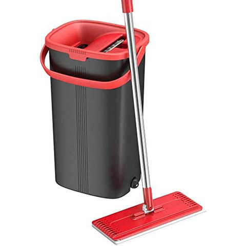 Black/Red Professional Flat Floor Mop and Bucket Set with Washable  Microfiber Pad 2 Gal.
