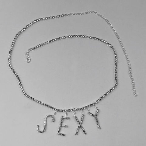 Chaîne de corps sexy personnalisée pour femmes, chaîne de ventre et de taille avec lettres en strass argentés