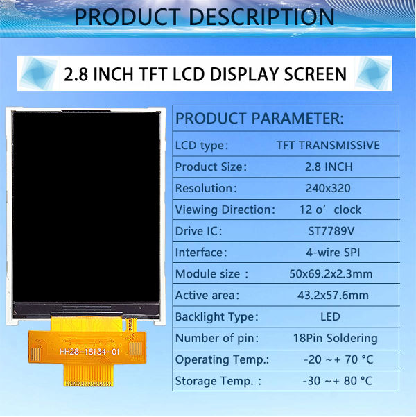 Achetez en gros écran Lcd Tft De 2,8 Pouces, écran Ips Tft De 240x320  Pixels 18 Pin Fpc Spi St7789v Panneau D'affichage Lcd Tft Chine et Affichage  Lcd Tft De 2,8 Pouces
