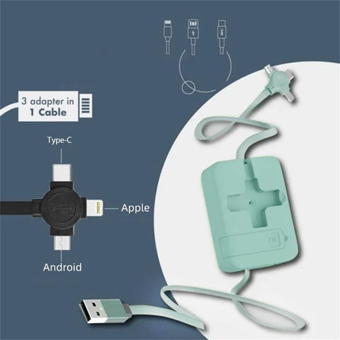 3 in 1 All USB Types Retractable Charging Cable Box