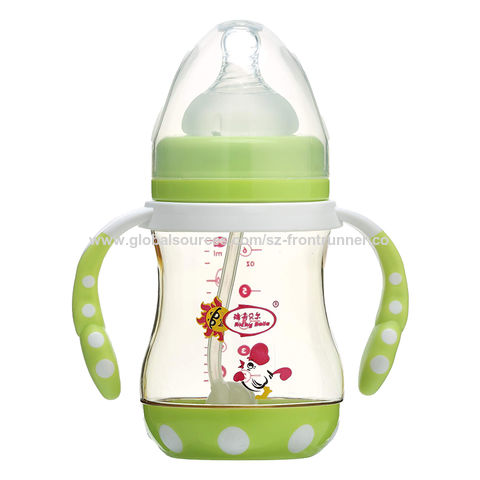 Biberón de alimentación de bebé, chupete de silicona suave, asas de paja,  botella de agua de leche infantil a prueba de fugas, 240ml