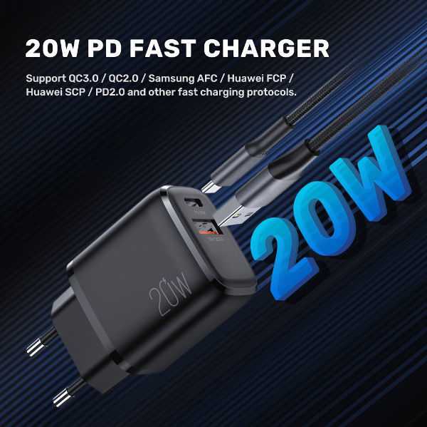 Support de chargeur USB Baseus 20W Type C PD charge rapide double