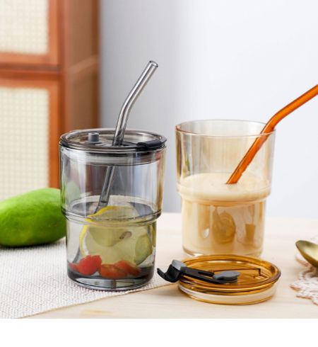 Retro simple bamboo shaped glass cup can drink straight or straw coffee cup office or home glass cup supplier