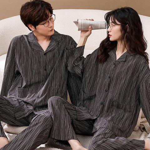 Pijamas de Pareja Manga Larga Dibujos Animados Algodón Conjunto de Ropa de Invierno al por Mayor