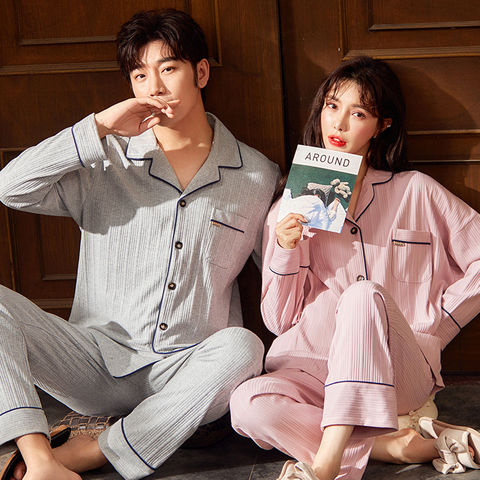 Pijamas de Pareja Manga Larga Dibujos Animados Algodón Conjunto de Ropa de Invierno al por Mayor