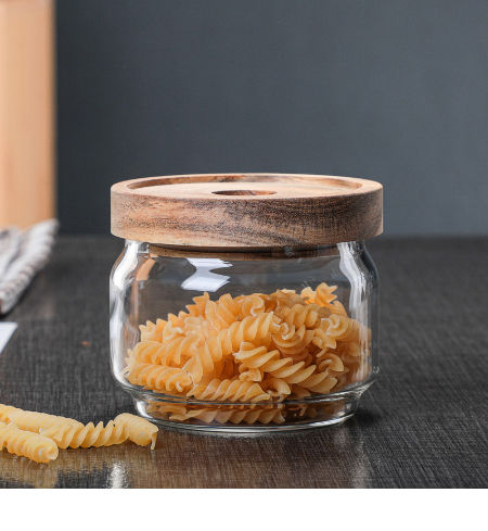 Xiangsi wood glass storage tank kitchen food sealed tank transparent storage jar supplier
