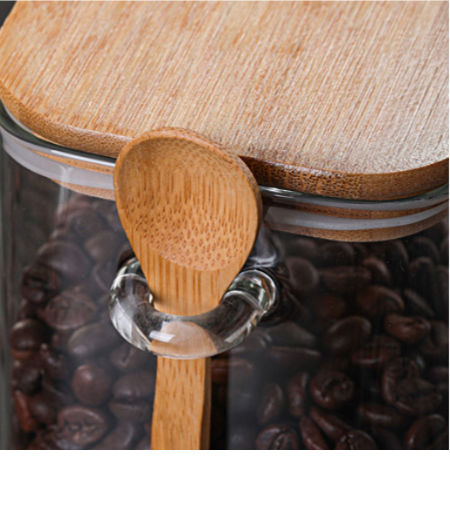 Manufacturer wholesale square glass sealed tank household storage tank with wooden spoon wooden lid supplier