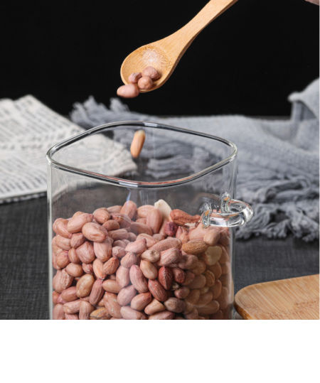 Manufacturer wholesale square glass sealed tank household storage tank with wooden spoon wooden lid supplier
