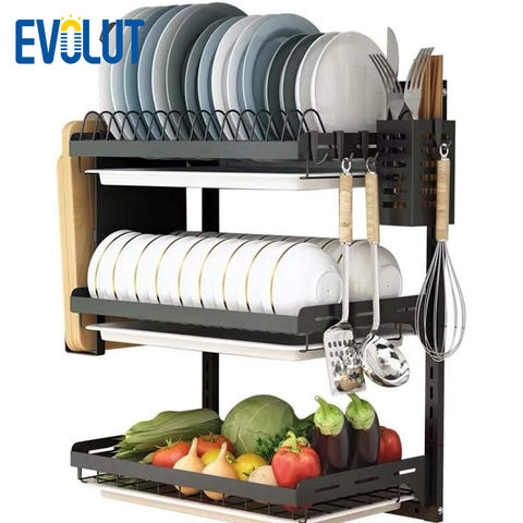 Bulk-buy 2 Tiers Kitchen Dish Rack Wall Mounted Stainless Steel