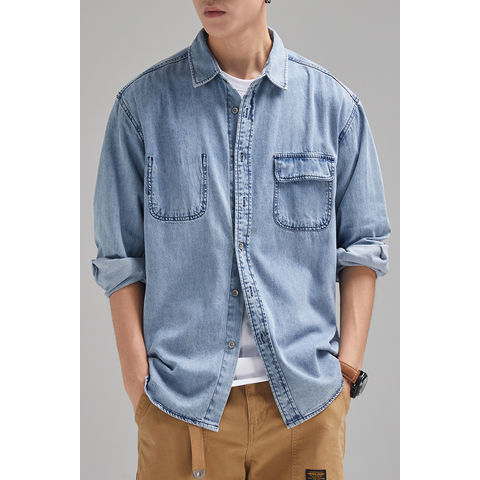 Long Sleeve Mens Denim Shirt, for Anti-Shrink, Anti-Wrinkle