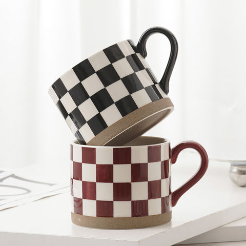 Ceramic Espresso Mugs Checkerboard Black White Coffee Cup Dish