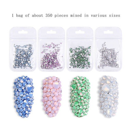 20 Pcs Pink Nail Rhinestones Nail Art Gems Crafts Crystals Glass  Decorations Set Ab Rhinestones Flat Back Design For Nail Art Decoration