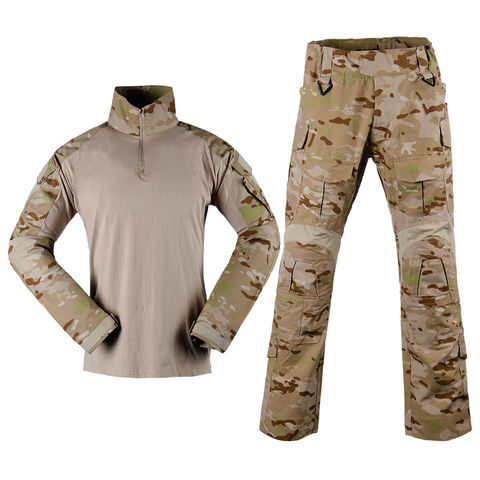 Traje militar de camuflaje para hombre, camisa de combate cortavientos +  pantalones cargo rodilleras, Camuflaje Acu, S : : Moda