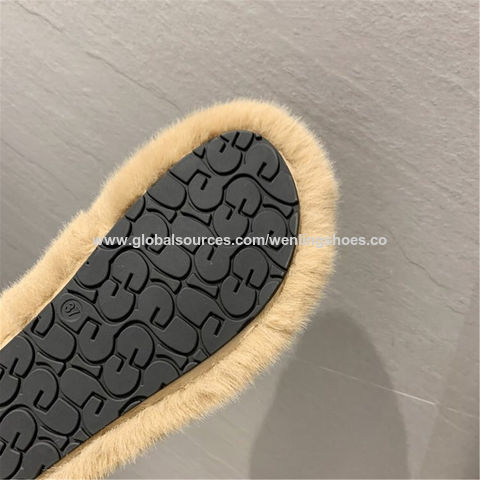 Zapatillas de felpa para mujer, zapatillas de piel de invierno de moda, zapatillas de casa para interiores y exteriores para promoción