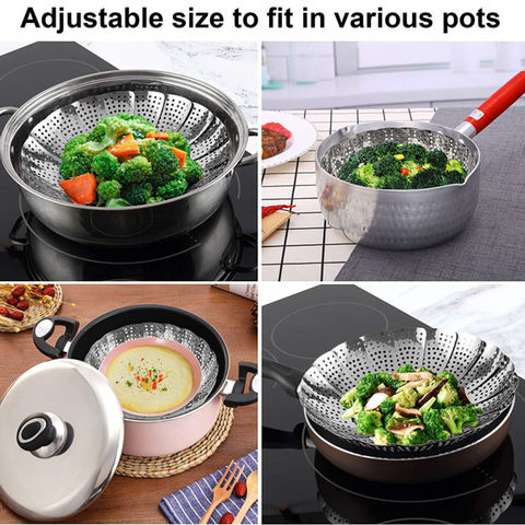  Steamer Basket Stainless Steel Vegetable Steamer Basket Folding Steamer  Insert for Veggie Fish Seafood Cooking,Premium Expandable Steam Basket to  Fit Various Size Pots