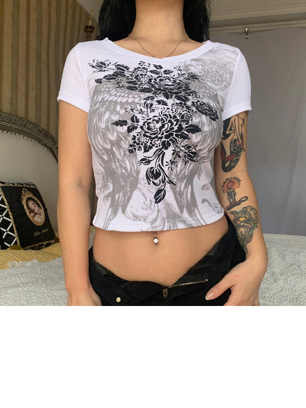 Buy Wholesale China Supplier Fairy Trash T-shirt Y2k Slim Short Sleeve Top  Aesthetic Clothing Cyber Y2k Print Logo Shirt & Y2k Shirt/short Sleeve Top  at USD 5