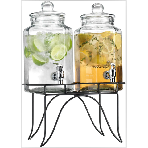 Style Setter Canyon Beverage Dispenser Set of 2 Cold Drink Dispenser w/  1.3-Gallon Capacity each Glass Jug, Metal Rack & Leak-Proof Acrylic Spigot