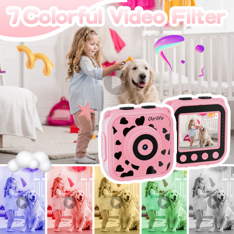 Ourlife - Cámara infantil para niñas de 1080P,12 MP y con pantalla IPS de 2  pulgadas; cámara digital infantil con 8 filtros de efecto y 10 marcos