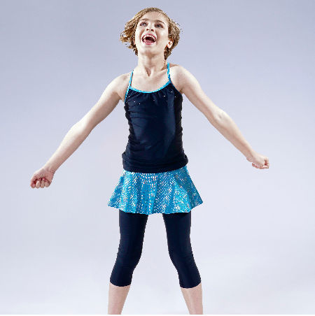Factory Direct High Quality China Wholesale Girls' Dancewear With  Rhinestuds, Foil Skirted Leggings Foil Blue/black, Foil X-thin Strap $3.8  from Xiamen Grit & Zest Apparel Co., Ltd.