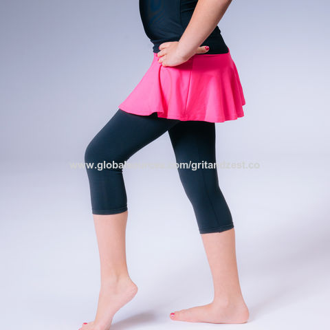 Black skirted dance leggings with blue skirt