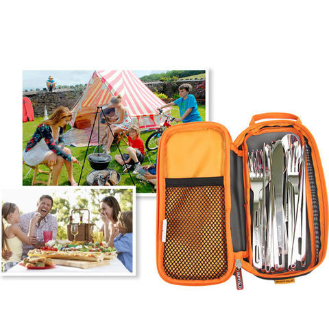 Camping Travel Cooking Utensils Organizer Travel Bag Portable Pouch for BBQ  Camp Cookware Kitchen Tools - Brown Wholesale