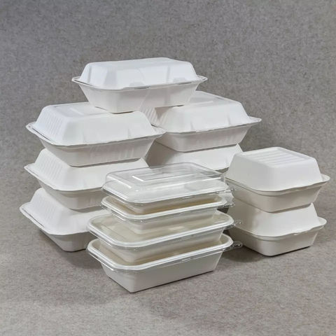 Restaurant Food Packaging Biodegradable Clamshell Container Sugarcane Disposable  Lunch Box