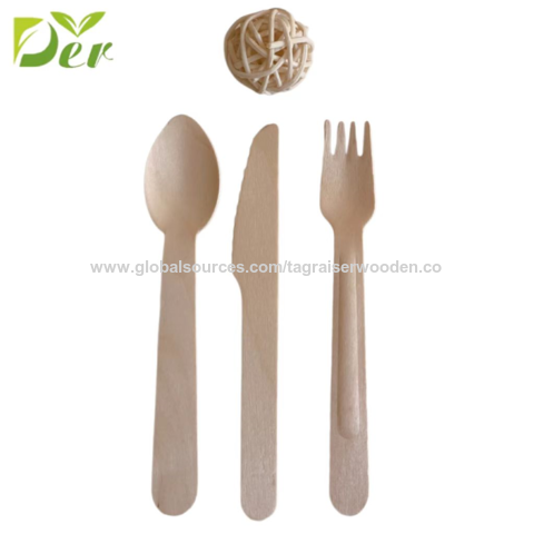 Set Couverts Jetables en Bois 100% Biodégradables - Fourchette Couteau  Cuiller